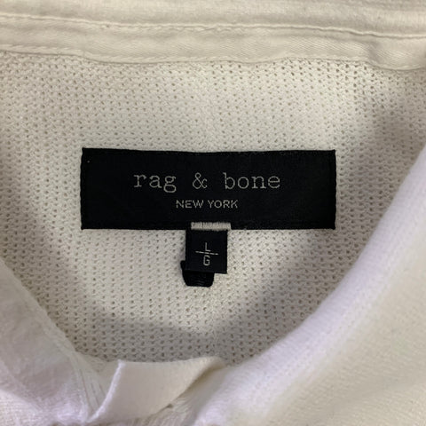 RAG & BONE Size L White Woven Cotton Blend Buttoned Polo