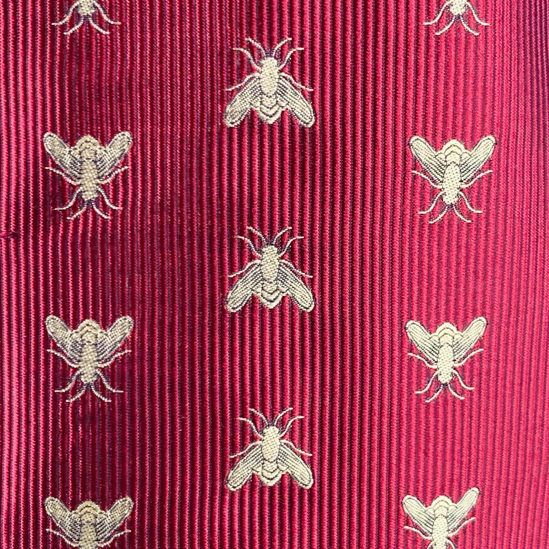 FAVOURBROOK Size 44 Burgundy Gold Embroidered Bees Silk Classic V-Neck Vest