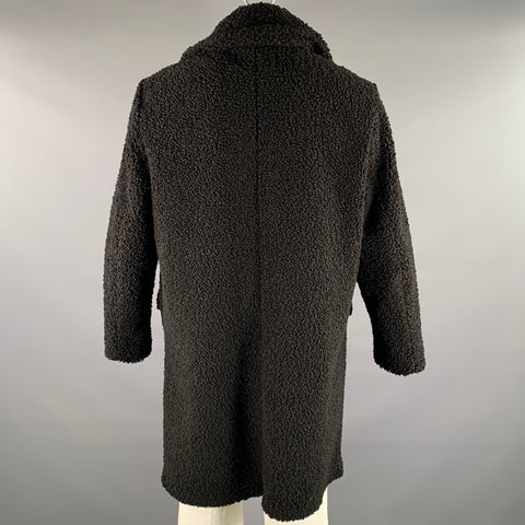 KARL LAGERFELD Chest Size L Black Faux Fur Boucle Polyester Overcoat