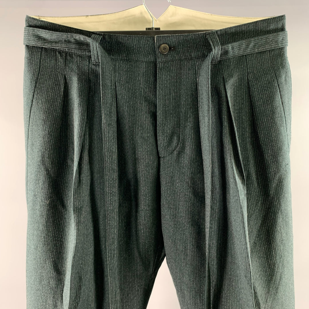 VISVIM Size L Green Pinstripe Wool Linen Silk Pants