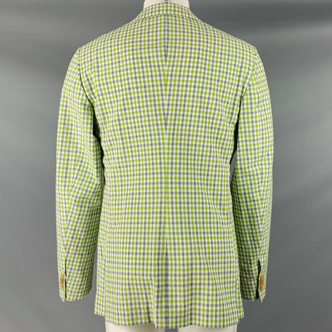 JAY KOS NY Size 40 White Green Grey Plaid Cotton Blend Sport Coat