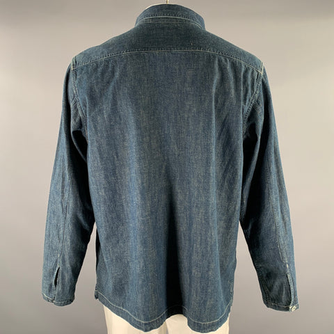 RRL by RALPH LAUREN Size XL Navy Indigo Contrast Stitch Cotton Denim Overshirt