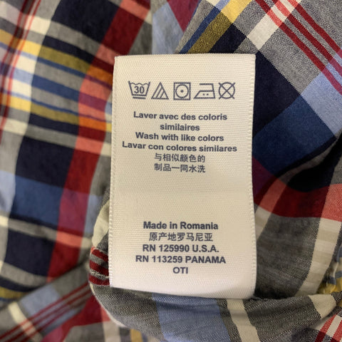 FACONNABLE Size M Red Blue Plaid Cotton Button Down Long Sleeve Shirt