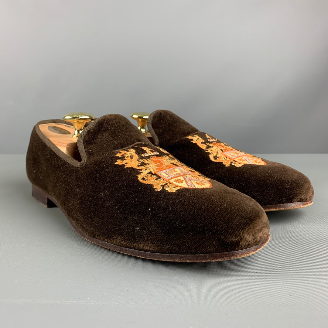 STUBBS & WOOTTON Size 9.5 Brown Velvet Slip On Loafers