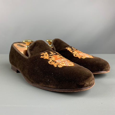 STUBBS & WOOTTON Size 9.5 Brown Velvet Slip On Loafers
