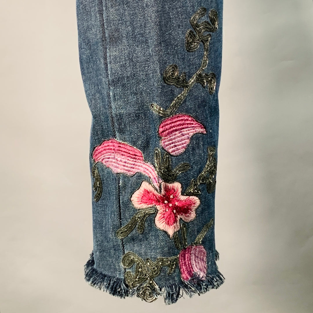GUCCI by TOM FORD FW1999 Size 32 Indigo Purple Silver Floral Embroidery Denim Button Fly Jeans