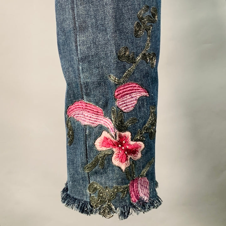 GUCCI by TOM FORD FW1999 Size 32 Indigo Purple Silver Floral Embroidery Denim Button Fly Jeans