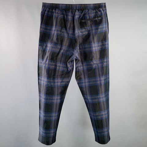 TOMORROWLAND Size M Navy Black Tan Plaid Linen Cotton Button Fly Dress Pants