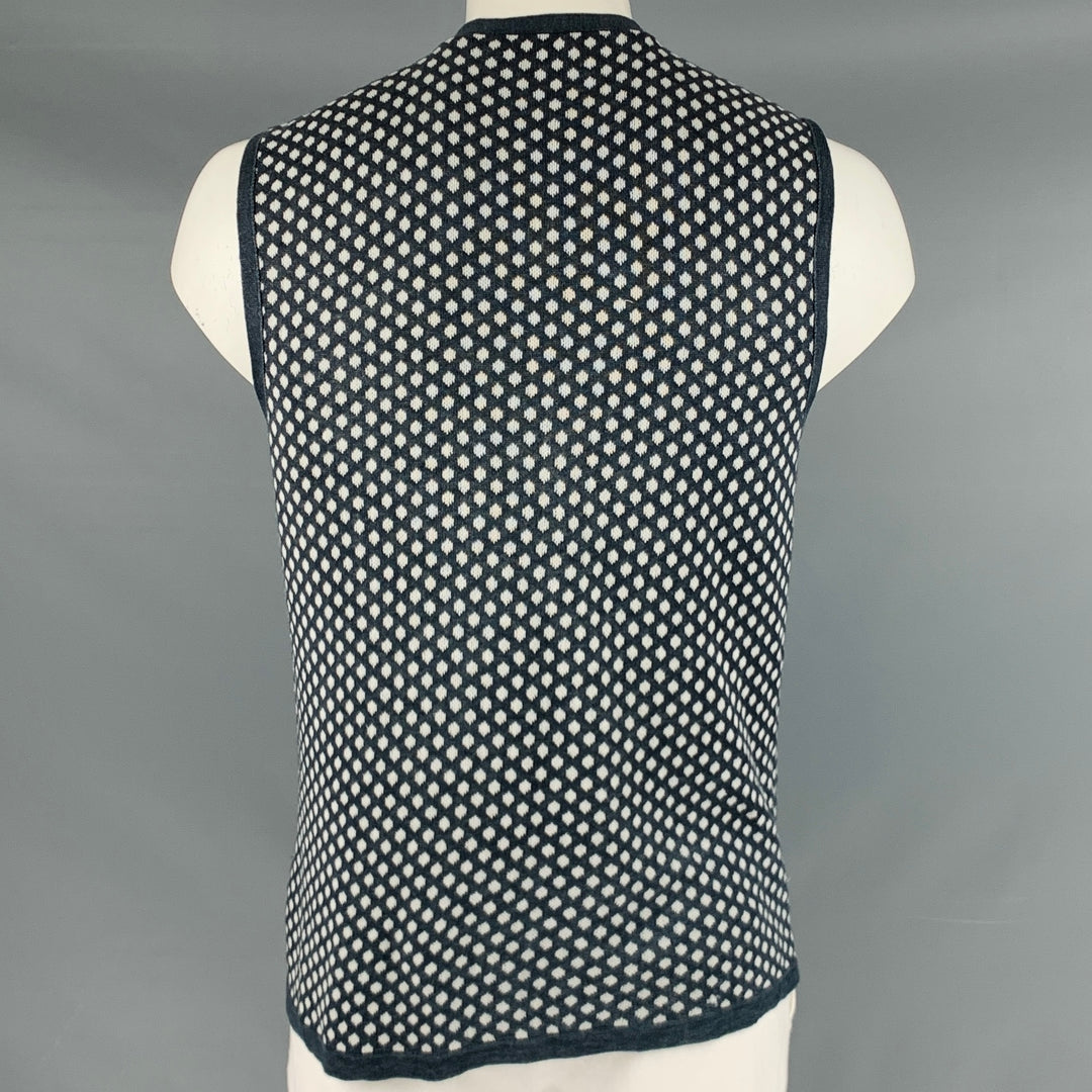 JOHN VARVATOS Size L Navy White Dots Linen Cotton Vest
