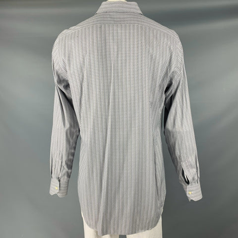 ETRO Size L Grey White Geometric Cotton Button Up Long Sleeve Shirt