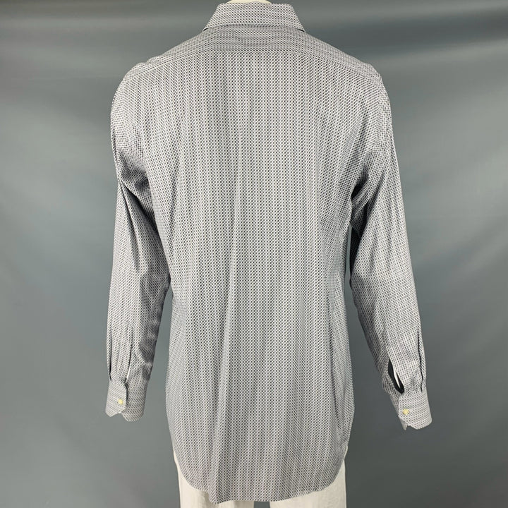 ETRO Taille L Chemise à manches longues boutonnée en coton géométrique blanc gris