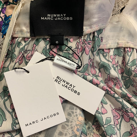 MARC JACOBS Size 6 Cream Multi-Color Floral A-Line Mid-Calf Dress