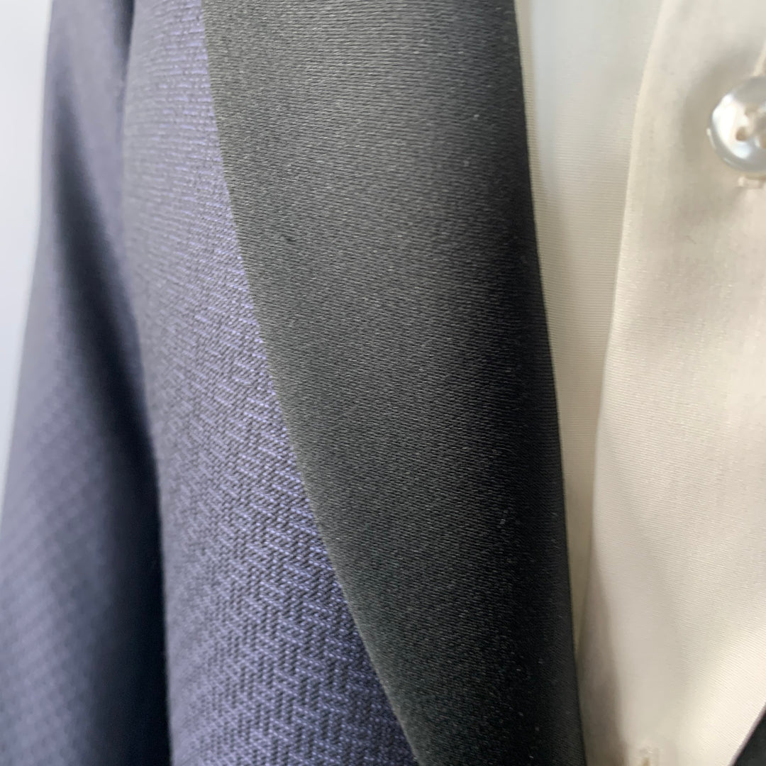 EMPORIO ARMANI Size 40 Navy Black Textured Wool Silk Sport Coat