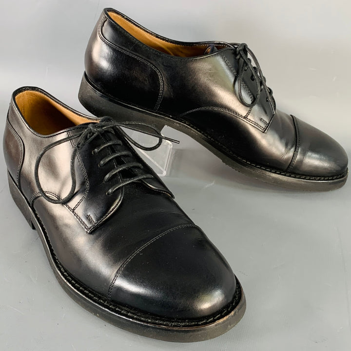 BRUNELLO CUCINELLI Size 8 Black Leather Cap Toe Derby Lace-Up Shoes