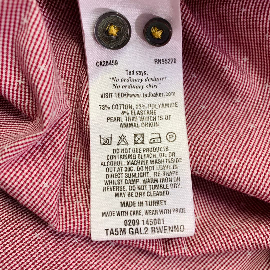 TED BAKER Size XS Bwenno Red White Dots Cotton Blend One pocket Short Sleeve Shirt