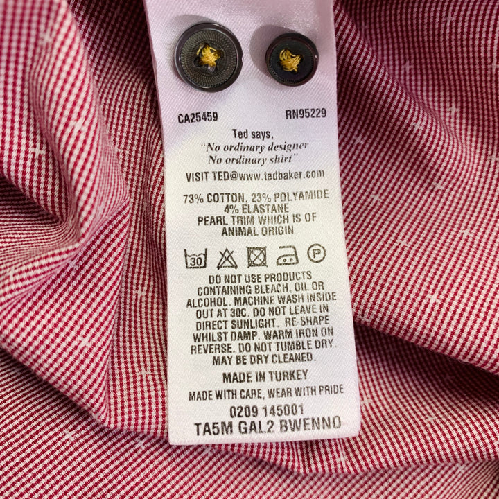 TED BAKER Size XS Bwenno Red White Dots Cotton Blend One pocket Short Sleeve Shirt