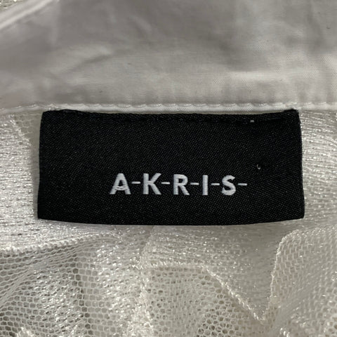 AKRIS Size 10 White Polyester Abstract Lace Nehru Collar Shirt