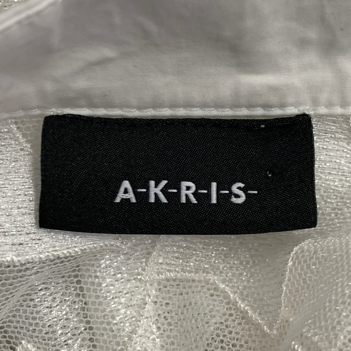 AKRIS Size 10 White Polyester Abstract Lace Nehru Collar Shirt