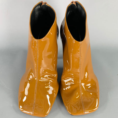 PHOEBE PHILO Size 7.5 Camel Patent Leather Square Toe Boots