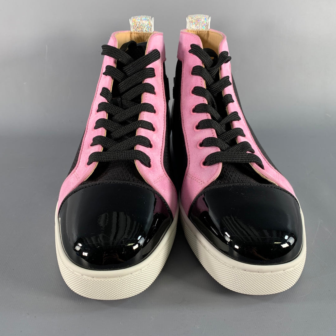 CHRISTIAN LOUBOUTIN Size 9.5 Black Pink Mixed Materials Leather Sneakers
