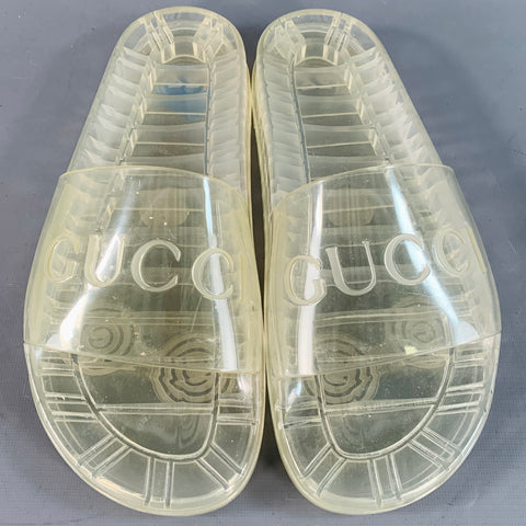 GUCCI Size 10.5 Clear Transparent Logo Rubber Slide Sandals