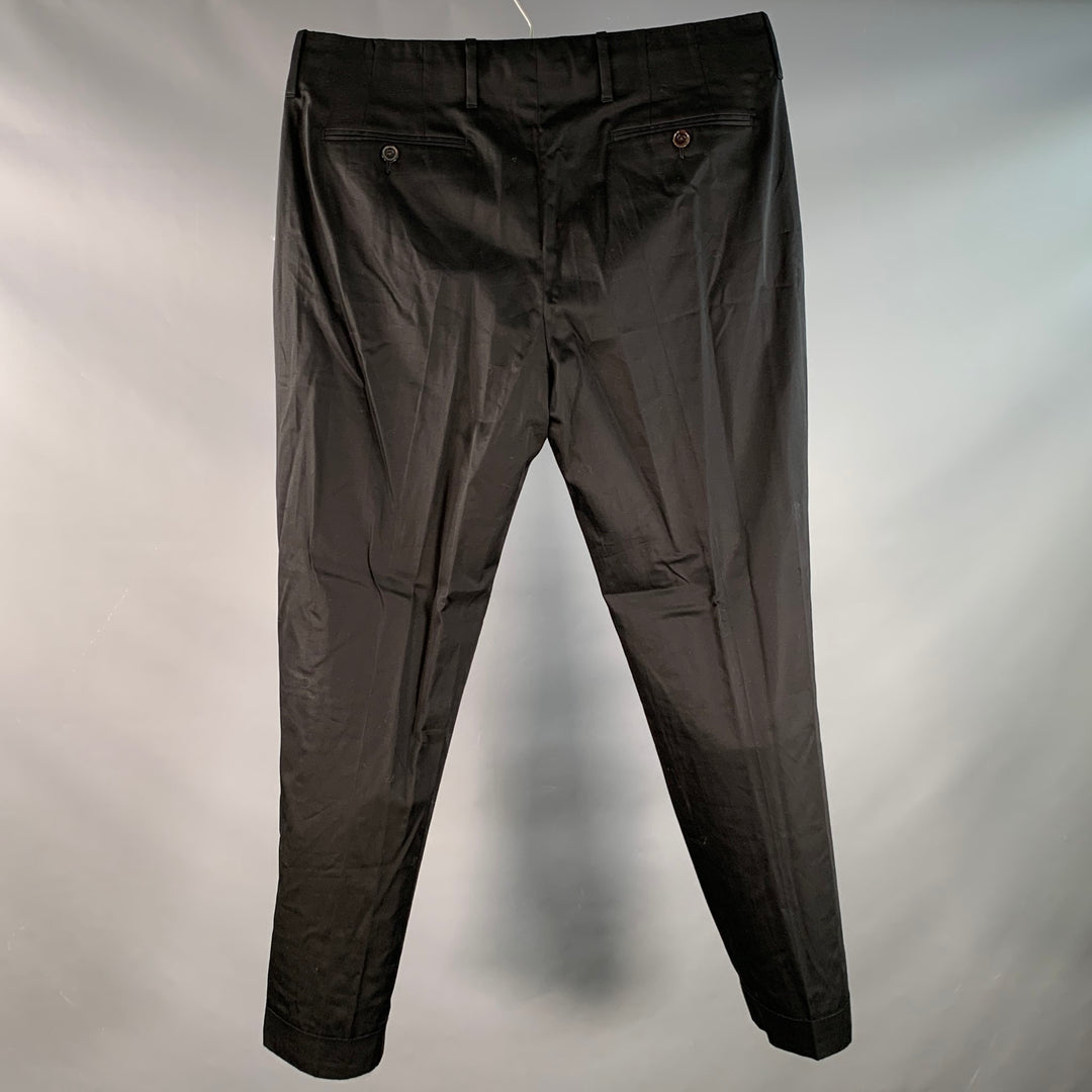 PAUL SMITH Size 34 Black Cotton Pleated Formal Tapered Dress Pants