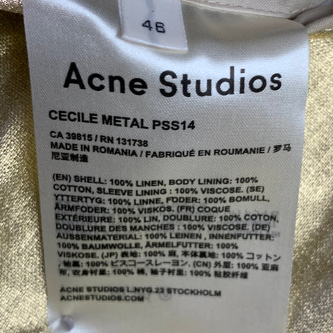 ACNE STUDIOS Size 36 Gold Linen Single Button Sport Coat
