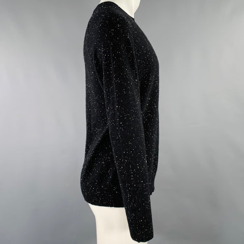 THEORY Size M Black White Knit Cashmere Crew Neck Pullover