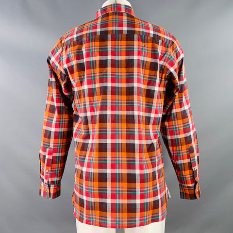 GARBSTORE Size M Red Multi Color Plaid Cotton One Pocket Button Down Collar Long Sleeve Shirt