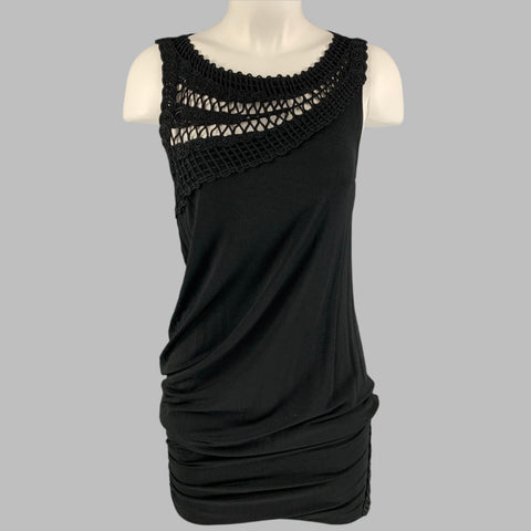 LA PERLA Size 6 Black Jersey Crochet Sleeveless Cocktail Dress