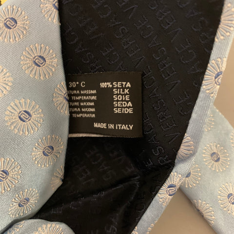 VERSACE Blue White Geometric Silk Tie