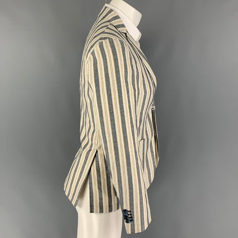 AT.P.CO Size 36 Beige Navy Stripe Cotton Linen Notch Lapel Sport Coat