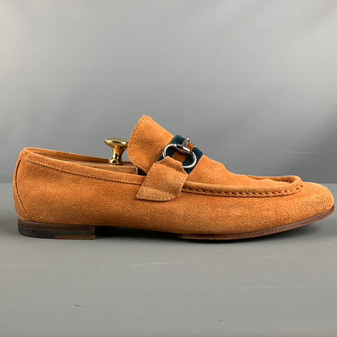 GUCCI Size 9 Tan Textured Suede Horsebit Loafers