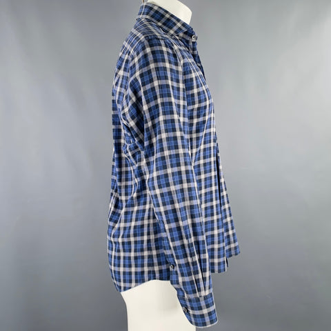 ERMENEGILDO ZEGNA Size M Blue Grey Checkered Long Sleeve Shirt