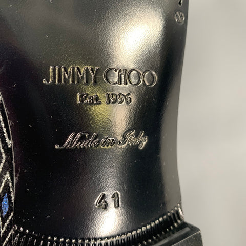 JIMMY CHOO Sloane Size 8 Navy Black Diamond Velvet Loafers