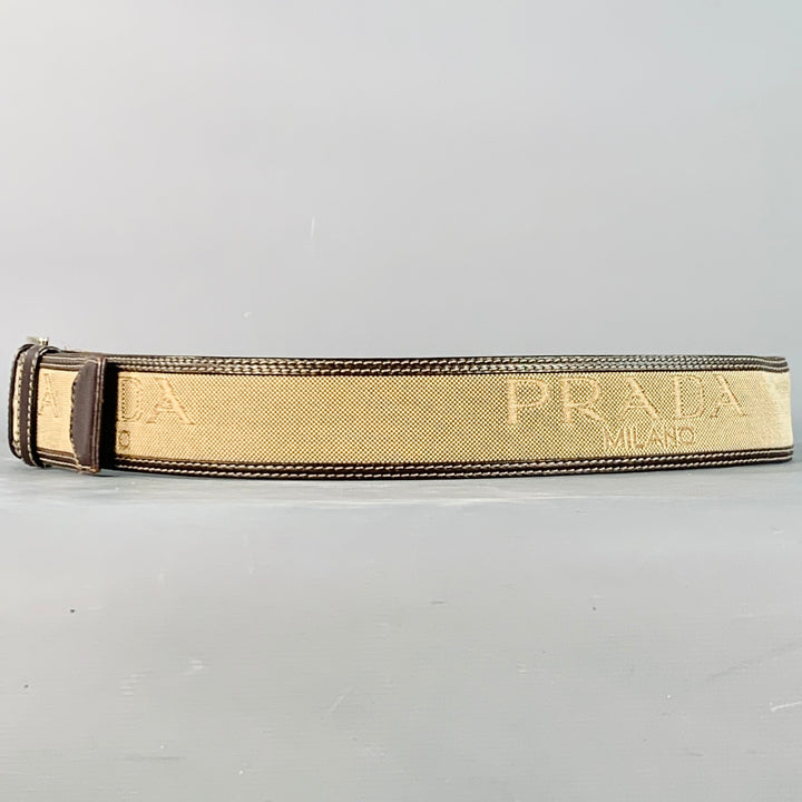 PRADA Size 38 Tan Brown Logo Canvas Leather Belt