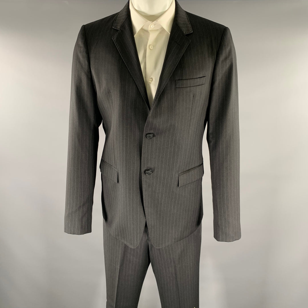 EMPORIO ARMANI Size 42 Grey Charcoal Pinstripe Virgin Wool Notch Lapel Suit