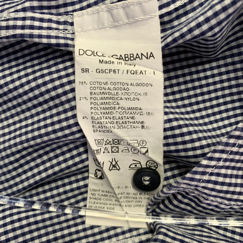 DOLCE & GABBANA Size M Navy White Gingham Cotton Blend Long Sleeve Shirt