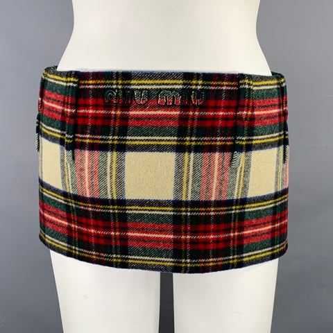 MIU MIU Size 4 Multi-Color Wool Plaid Mini Skirt
