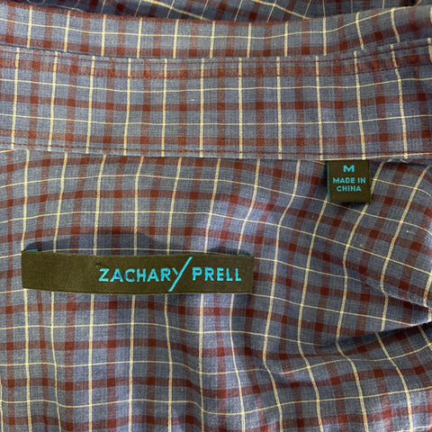ZACHARY PRELL Size M Blue Burgundy Check Cotton Cutaway Long Sleeve Shirt