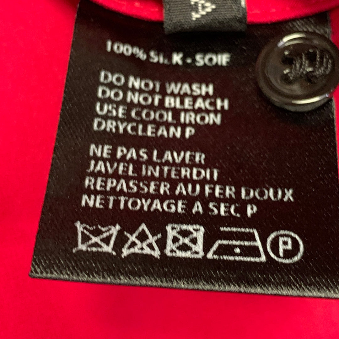 HAIDER ACKERMANN Size S Red Silk Satin Nehru Collar Hidden Buttons Shirt