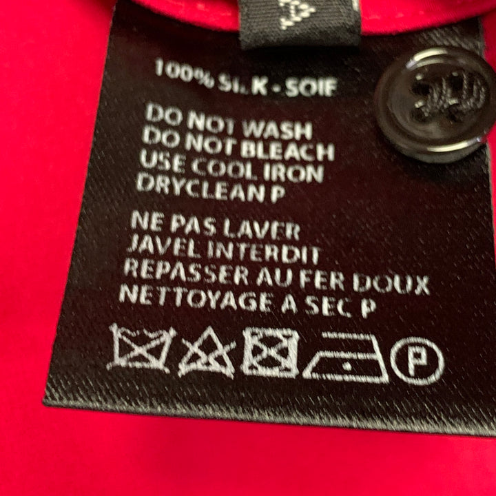 HAIDER ACKERMANN Size S Red Silk Satin Nehru Collar Hidden Buttons Shirt