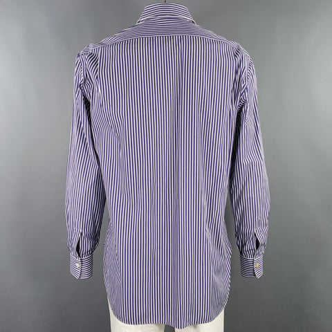 KITON Size XXL Navy White Stripe Cotton Long Sleeve Shirt