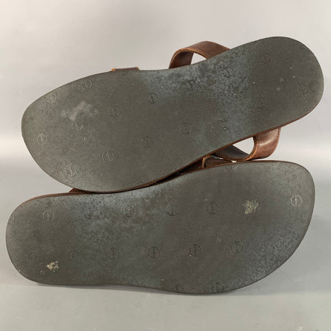 YVES SAINT LAURENT Size 11 Brown Woven Leather Flat Sandals