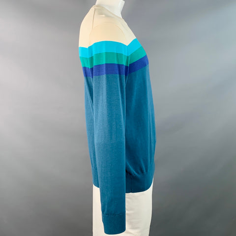 MR TURK Size XL Multi Color Stripe Cotton Modal Crew Neck Pullover