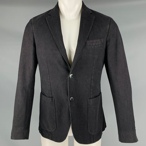 L.B.M. 1911 Size 40 Charcoal Black Houndstooth Cotton Sport Coat