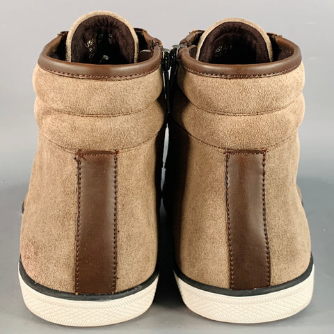 KENNETH COLE Size 9 Caden Brown Perforated Suede High Top Sneakers