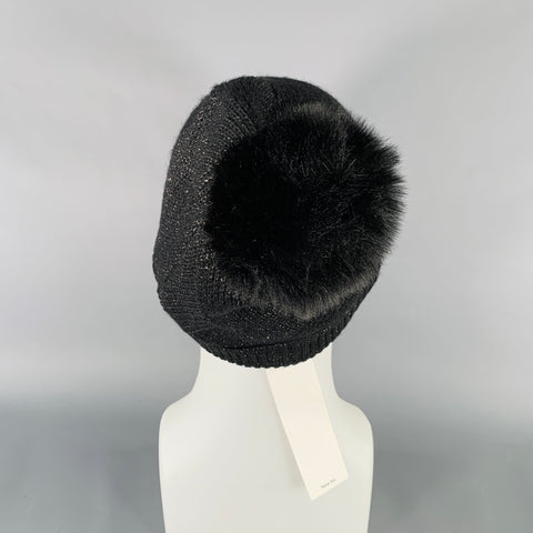 CALVIN KLEIN Black Silver Knit Polyester Blend Scarf Beanie Set