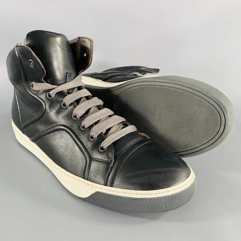 LANVIN Size 8 Black Leather High Top Sneakers