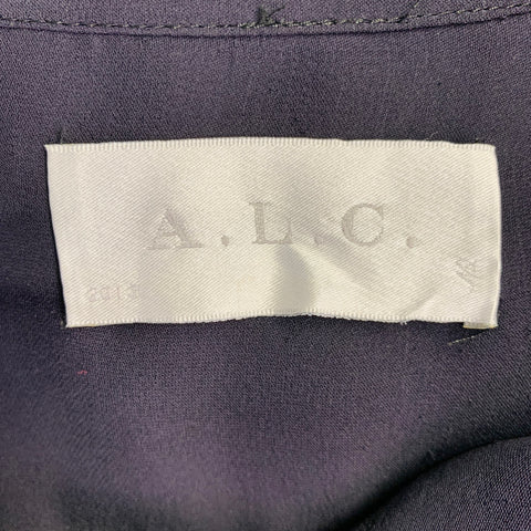 A.L.C. Size L Black Hidden Buttons Collarless Blouse
